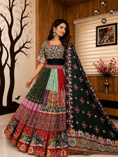 Indian Heavy Muslin Cotton Lehenga Choli Digital Print Navratri Garba Outfit