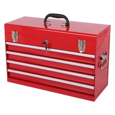 Portable 4 Drawers Tool Chest Metal Tool Storage Cabinet Tool Box Organizer Red