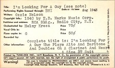 Tune-Dex Card 1943: I'm Looking For A Guy Ozzie Nelson E.B. Marks Lead Sheet