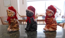 Kurt S. Adler Cats with Santa Hat Glass Christmas Tree Ornament Set Of 3 NIB