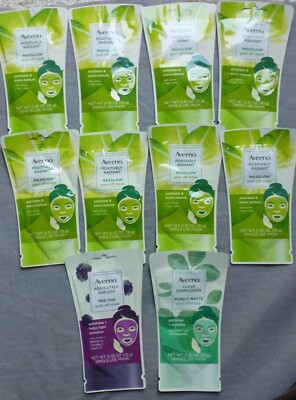 10 Aveeno Positively Radiant +Absolutely  Ageless Single Use Face Masks 