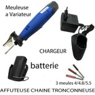 Affuteuse Chaine tronçonneuse batterie + 3meules 4/4.8/5.5mm + chargeur