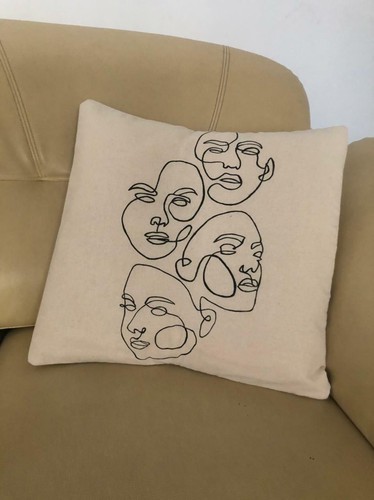 Modern Cushion Cover for Sofa Throw Pillow - Handpainted art on Grey Cloth 16X16 - Picture 5 of 7