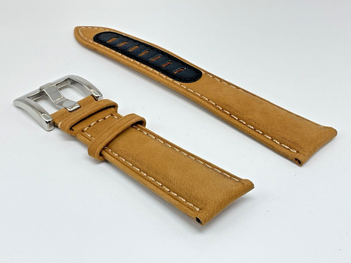 NEW 21MM TAN COWHIDE LEATHER STRAP BAND FOR OMEGA SPEEDMASTER DSOM STEEL  BUCKLE