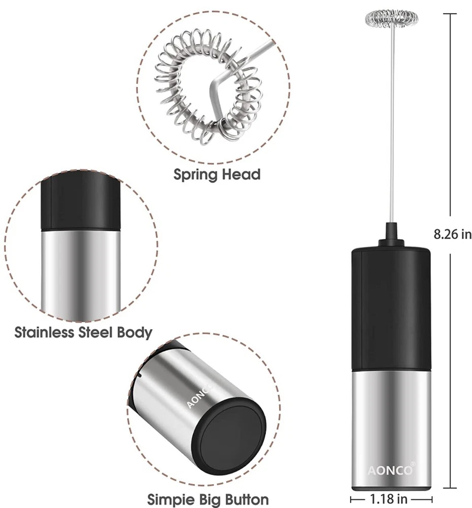 Milk Frother Handheld Battery Operated Electric Whisk Beater Foam Maker.