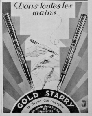 PRESSEWERBUNG 1926 GOLD STARRY DER STIFT, DER IN ALLEN HÄNDEN LÄUFT