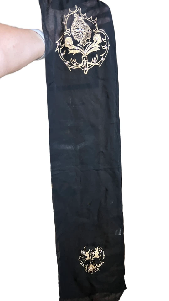 Preciosa bufanda con capucha adornada de gasa rayón negro Japón de colección años 40-50 Foto 3 de 4