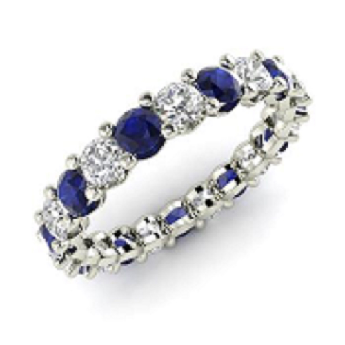 2.54 Ct Natural Sapphire & Diamond Eternity Band in 14K White Gold Size 6.5