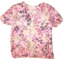 Women's Scrub Top Size Small Cherokee Inspired Comfort Pink Floral Pattern Y2K