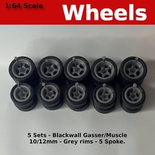 5 Sets - Grey 5 Spoke 10mm/12mm Staggered  for Hot Wheels