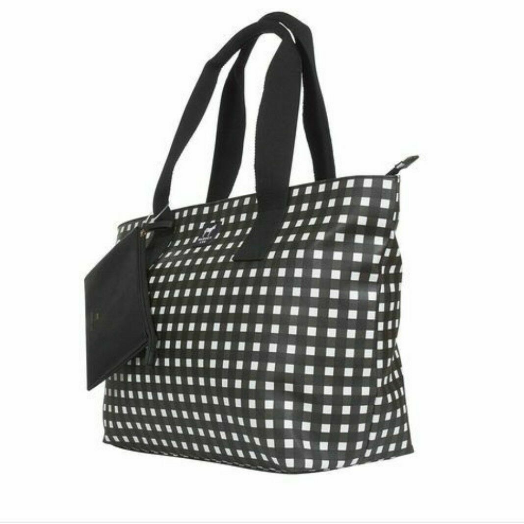NEW Dabney Lee Black White Checked Large Zippered Tote w/ Removable Pouch Clutch View 3