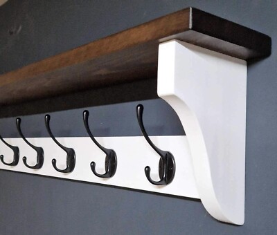 Garderobe + Regal schwebend rustikal Wandmontage schwarz Doppelhaken
