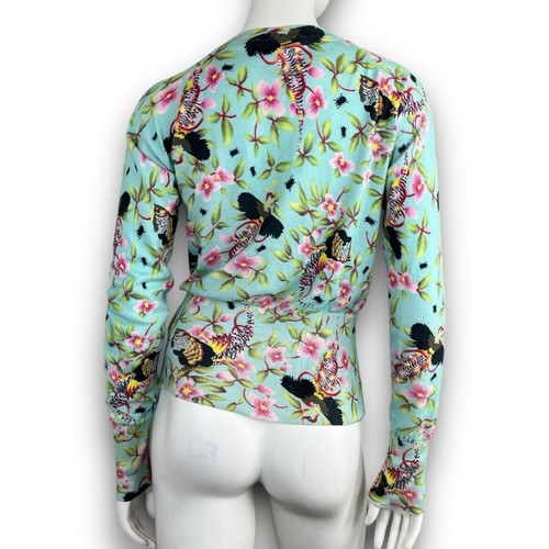 Holly Golightly Floral Moth Print V-Neck Cardigan Sweater Sz S Bright Whimsical - Picture 6 of 13