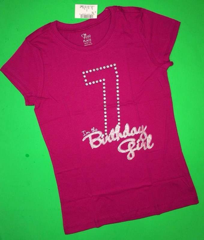 ~NEW~ 7th BIRTHDAY 7 Years Girls Graphic Shirt 10-12 Large Gift! Pink SS PARTY