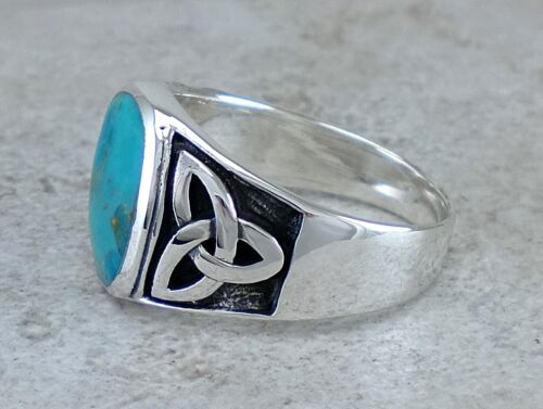 MENS .925 STERLING SILVER CELTIC TURQUOISE RING size 8 style# r2825 - 第 2/3 張圖片