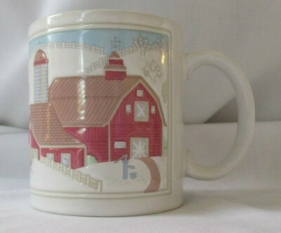 OTAGIRI EMBOSSED RED BARN FARM COFFEE MUG