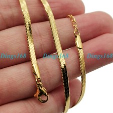 Real 18K Gold Filled Tarnish-Free 3mm wide 14.5" 19" Flat Snake Choker Chain K5B
