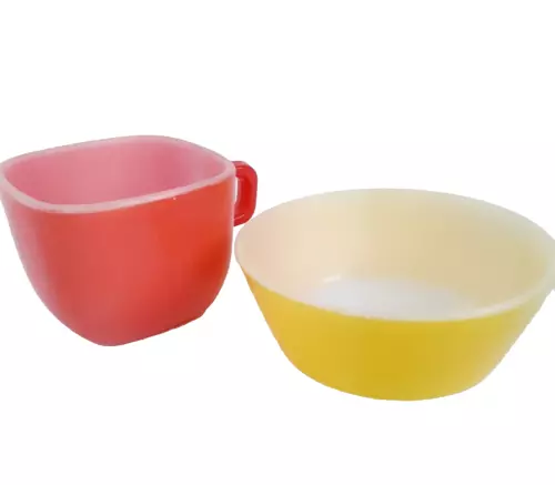 Vintage Glasbake Soup Mug and Federal Soup Bowl  Combo Yellow Orange Retro MCM