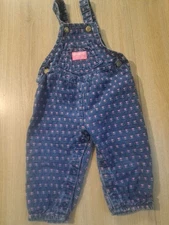 Vintage OshKosh B’Gosh Bib Overalls Girls 24m Toddler Denim Pink Heart Print 