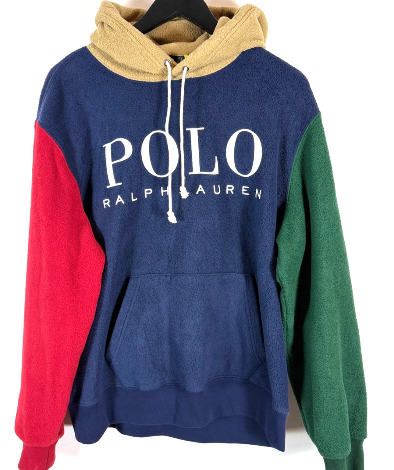 Polo Ralph Lauren Hoodie Mens Large Blue Colour Block Fleece Pullover