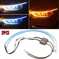 2x LED DRL Light Amber Turn Signal Strip Sequential Flexible Headlight Flow 60CM