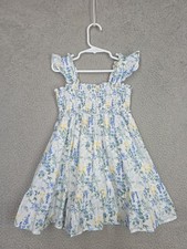 Janie  Jack Girls Size 5 Smocked Sun Dress Blue White Yellow Ruffled