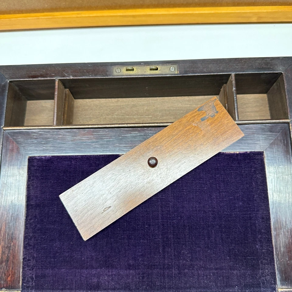 古董红木旅行写字盒 | 维多利亚式翻领桌 | 非常干净 — 第 3/4 张图片