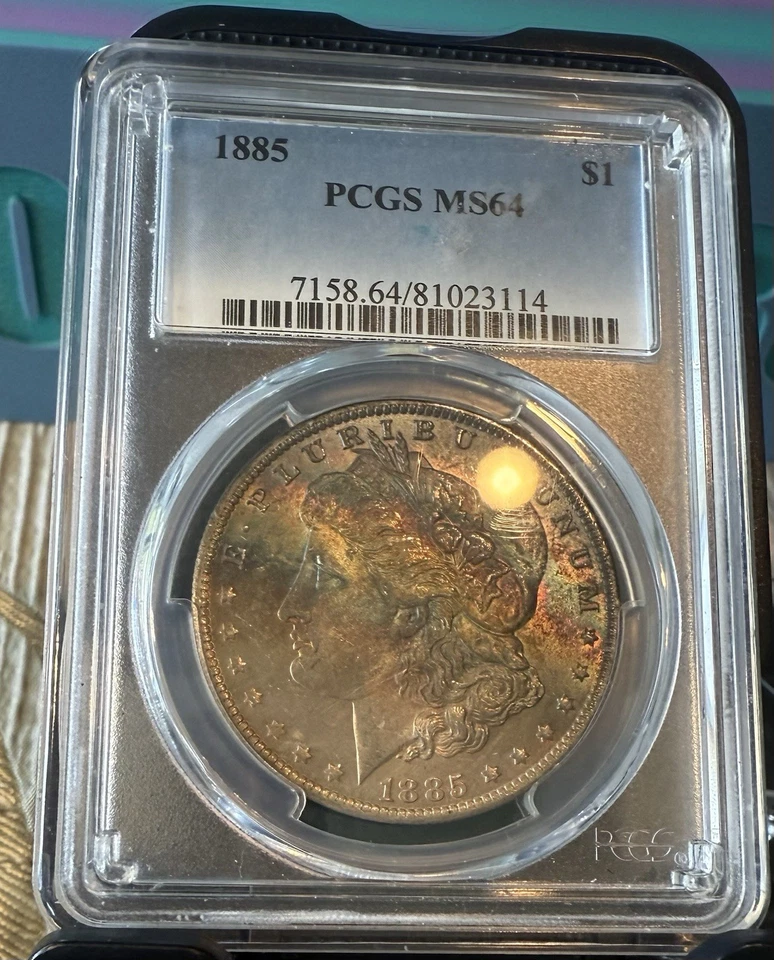 1885 $1 PCGS MS64 Toned Morgan Dollar - Beautiful Rainbow Toning - Image 4 of 4