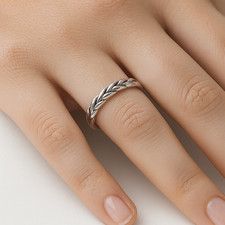 925 Sterling Silver Braided Band Ring Handmade Braid Design, Polished Finish