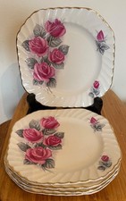 5x ROYAL WESSEX by Swinnertons square tea plates 5.5" (14cm) Pink Rose
