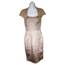 Tadashi Shoji Dress 4 Womens Beige Midi Bodycon Short Sleeve Square Neck Solid