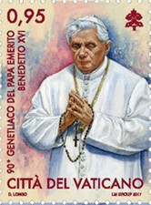 VATICANO 2017 GENETLIACO PAPA EMERITO BENEDETTO XVI FRANCESCO FRANCOBOLLO NUOVO