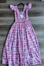 Darlington Isle Maxi Dress Size XL Pink Gingham Blue Bows Picnic Flutter