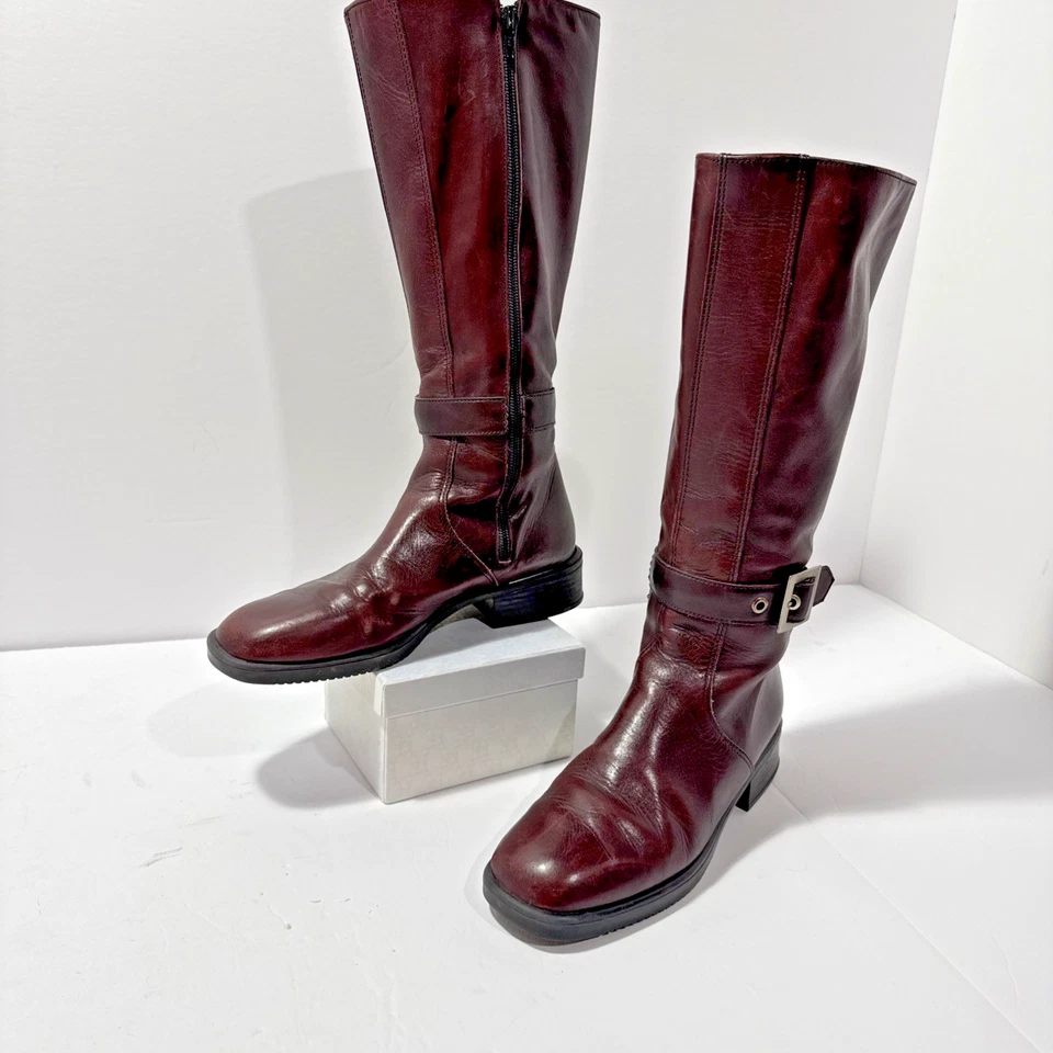 Botas largas de cuero marrón oscuro altas impermeables Hush Puppies para mujer 8 M Foto 2 de 4