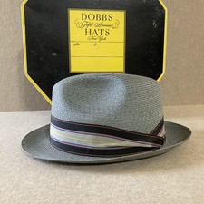 Dobbs Fifth Ave Vtg Fedora Straw Hat With Box Mens 7 1/4 Gray New York Gangster
