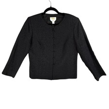 Talbots Petites Pure Silk Jacket Women's 8 Black Embossed Floral Blazer Black
