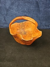 Vintage Hard Wood Hand Carved Basket Bowl with Handle 12  x 10  Decorative Crack