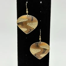 Vintage Berebi Gold Tone W/ Brown & Gold Enamel Dangle Drop Earrings 