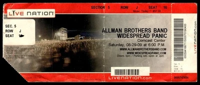 Allman Brothers Band Widespread Panic 2009 Ticket Stub Mansfield Comcast *TJ142 - Image 1 of 2