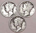 (3) Mercury Dimes - Fine - 1936 1937 1939 - #4332ED