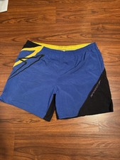 Vintage Speedo Mens blue, black and gold nylon classic style swim shorts Size L