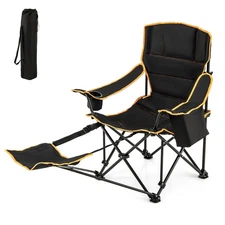Folding Camping Chair w/ Footrest Adjustable Backrest Padded Cushion Cooler Bag
