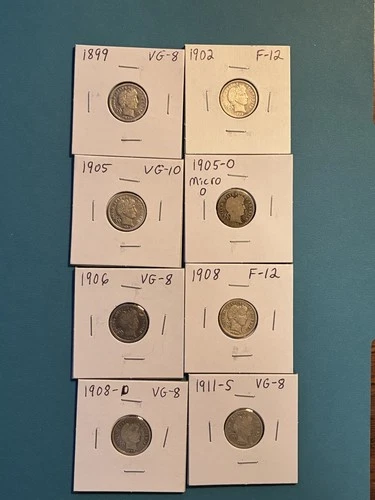 Barber Dime Eight Coin Lot