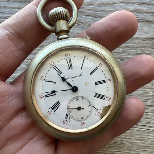 Antique 56mm Centennial Nail Set Mechanical Pocket Watch Swiss Made