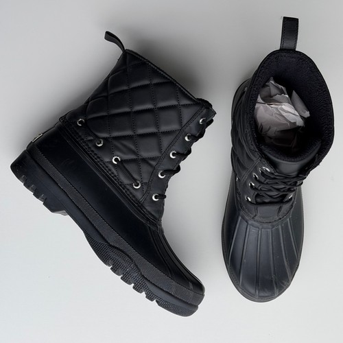 Sperry Syren Gulf Duck Boot Women 8 Black Quilted Matte Lace Up Rain Farm Ranch