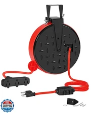 WILAWELS 30 Ft Retractable Extension Cord Reel, 16/3 Gauge SJTW Power Cord wi