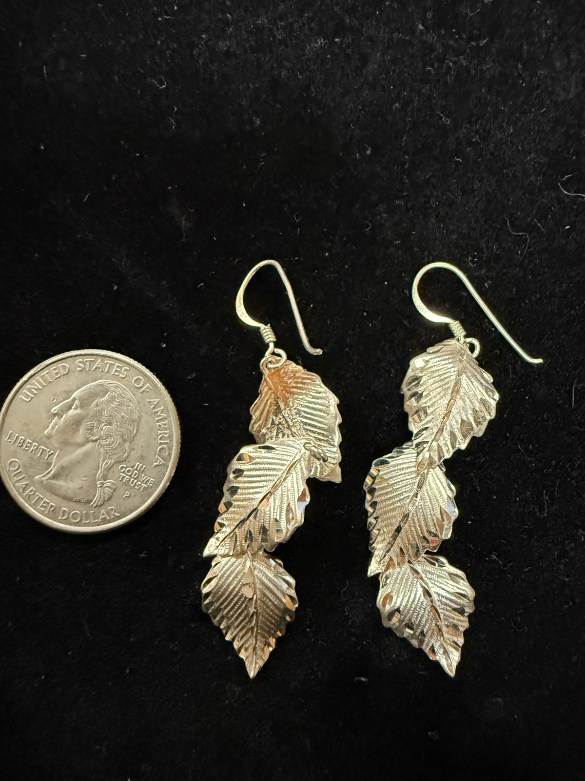 Sterling Silver Leaf Dangle Earrings - image 2
