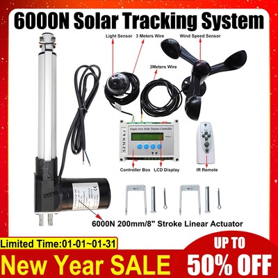 Single Axis Solar Panel Tracker+Controller+6000N 8'' Linear Actuator +Wind Sensor