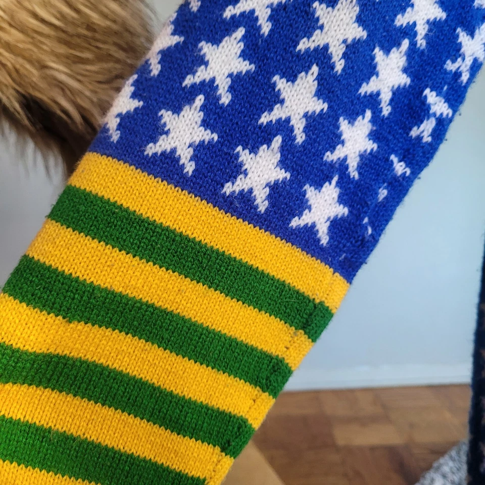 Винтажный 70-х вязаный синий зеленый желтый звезда в полоску леггинсы брюки средний - Изображение 2 из 4