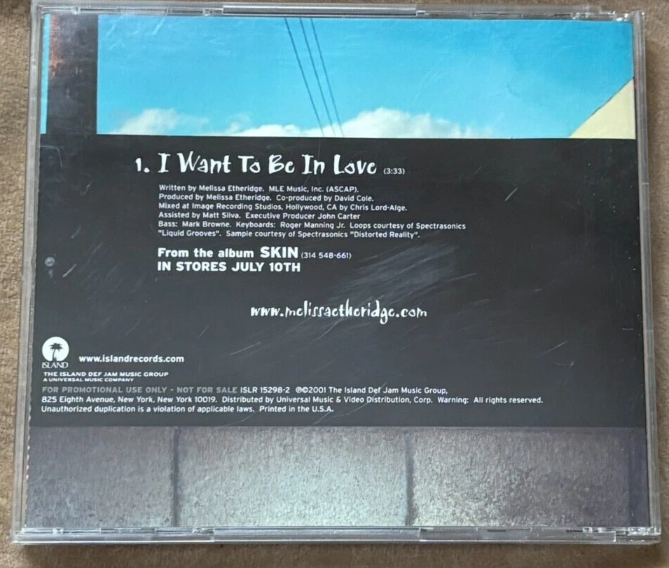 Melissa Etheridge - I Want To Be In Love (2001) CD Promo. RARE! - Imagem 2 de 3